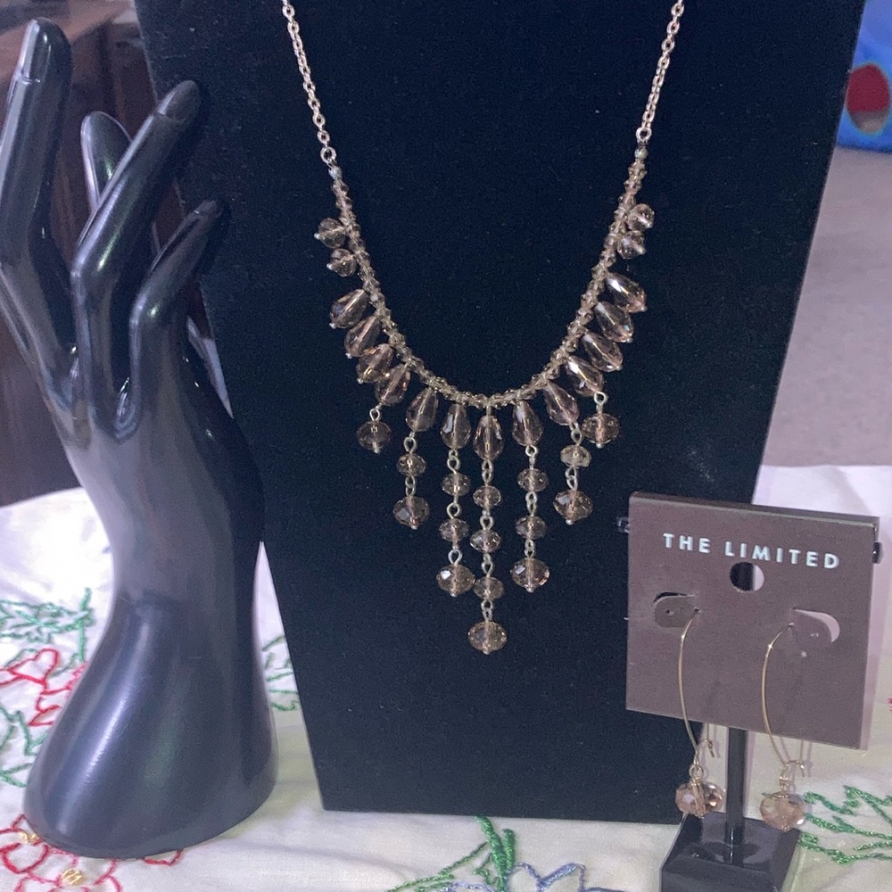 Champagne chandelier style crystal necklace and earring set   Limited
